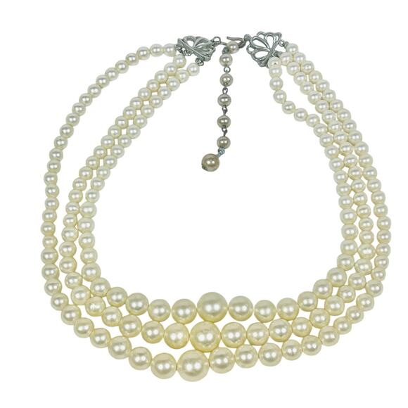 Vintage Faux Pearl Multistrand Necklace 7" White Layered Beaded - Picture 1 of 9